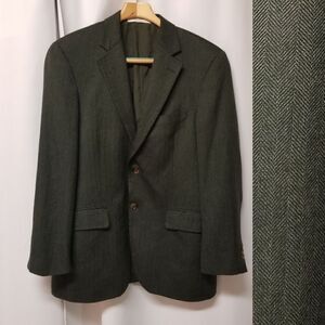 Vintage John W Nordstrom 100% Cashmere Herringbone Forest Green Suit Coat Blazer